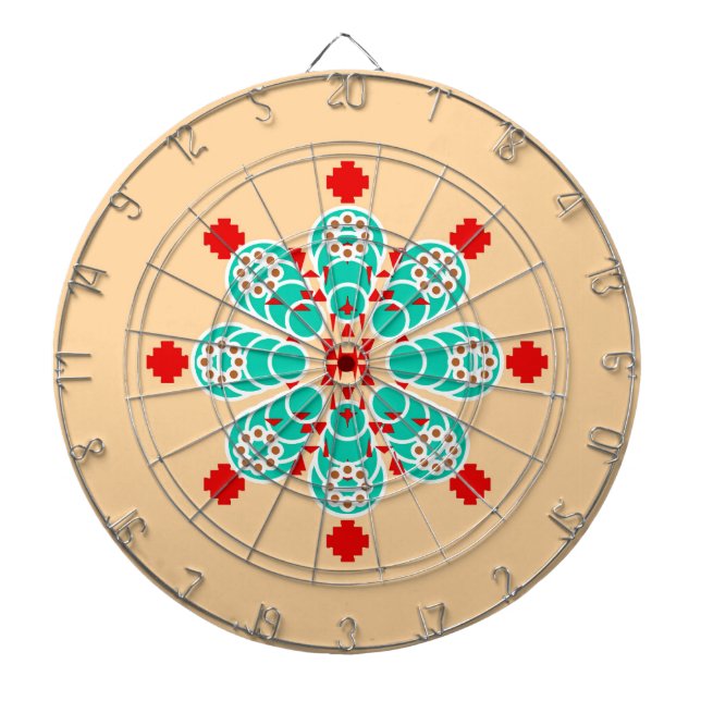 Tablero Dardos 8 pontos Mandala - turquesa e pêssego (Frente)