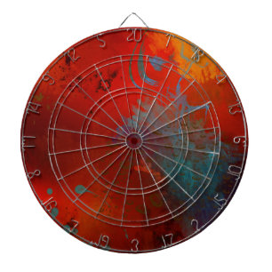 Tablero Dardos Arte abstrata digital Grunge Vermelho, Aqua & Dour