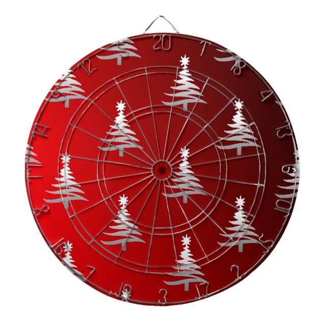 Tablero Dardos Árvores de Natal Prateadas em Vermelho (Frente)
