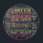 Tablero Dardos Bairros de Nova Iorque<br><div class="desc">Bairros de Nova Iorque tipo design num arco-íris de cores em presentes e acessórios através do Imagine isso! Design apresenta um quadrado dos bairros de Manhattan em uma fonte legal. Do topo da ilha de Manhattan até o fundo, norte-sul, leste-oeste, rio Hudson até o leste, nós o cobrimos. presentes de...</div>