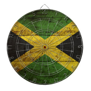 Tablero Dardos Bandeira de Jamaica na grão de madeira velha