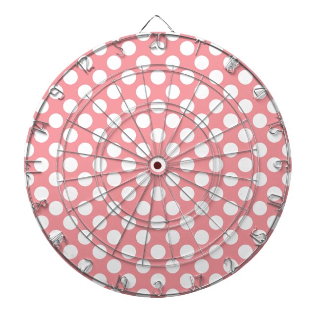 Tablero Dardos Bolinhas brancas sobre fundo rosa (Frente)
