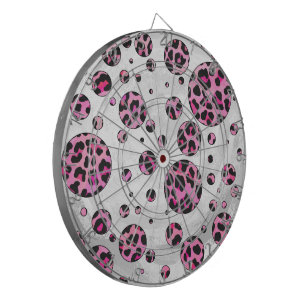 Tablero Dardos Bolinhas-leopardo Impressão preto e rosa-quente