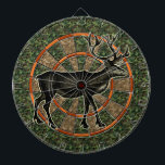 Tablero Dardos Caçador dos cervos da camuflagem<br><div class="desc">Este dartboard temático da caça tem uma imagem de uns cervos/rena que seja marrom com grandes antlers. Igualmente tem um teste padrão verde e marrom do camo e umas máscaras alternas da laranja. Este é um grande conselho do jogo para outdoorsmen, caçadores e homens com as cavernas camuflagem-temáticos do homem....</div>