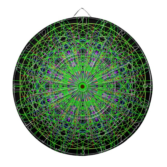 Tablero Dardos Caleidoscópio Negro Verde - Arte Mandala (Frente)