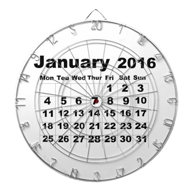 Tablero Dardos Calendário de Janeiro de 2016 (Frente)