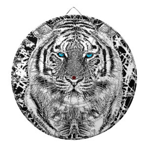 Tablero Dardos Cara selvagem do tigre dos olhos azuis preto e