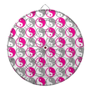 Tablero Dardos Cinza e padrão yin yang rosa