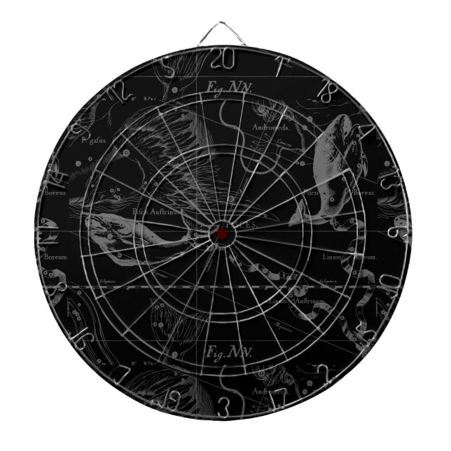 Tablero Dardos Constelação de Peixes Hevelius 1690 em Preto (Frente)