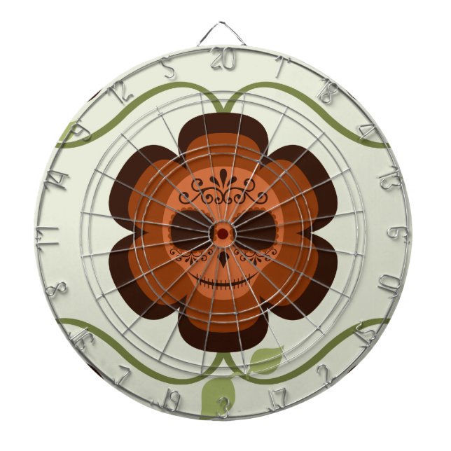 Tablero Dardos Cor de ferrugem Laranja Açúcar Flor Crânio (Frente)