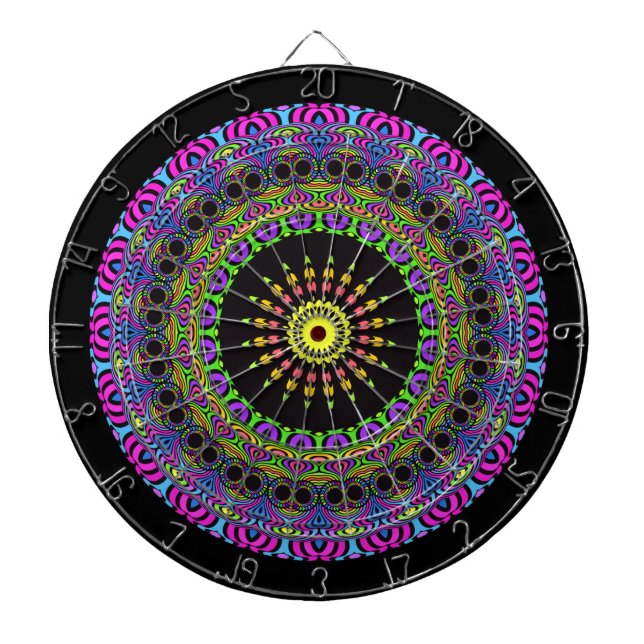 Tablero Dardos Darts Mandala - neon 2 (Frente)