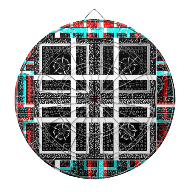 Tablero Dardos Design de Gráficos Preto, Branco e Vermelho com Ve (Frente)