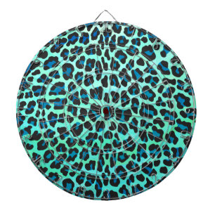 Tablero Dardos Estampa Preta e Azul de Teca de Leopardo