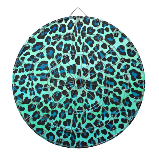Tablero Dardos Estampa Preta e Azul de Teca de Leopardo (Frente)