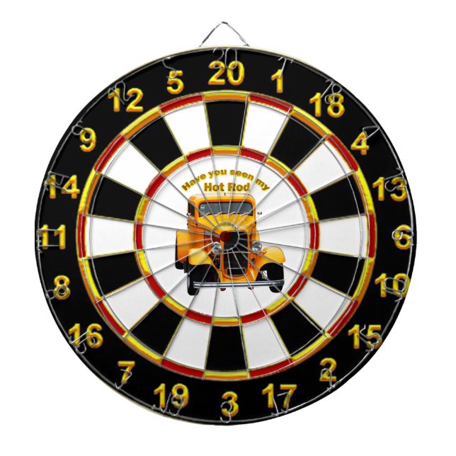 Tablero Dardos Estrada amarela com design de folha preta dourada (Frente)