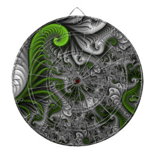 Tablero Dardos Fantasia Mundo Verde E Cinza De Arte Fractal