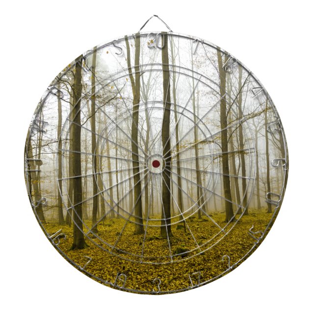 Tablero Dardos Floresta fantástica com neblina e folhas amarelas (Frente)