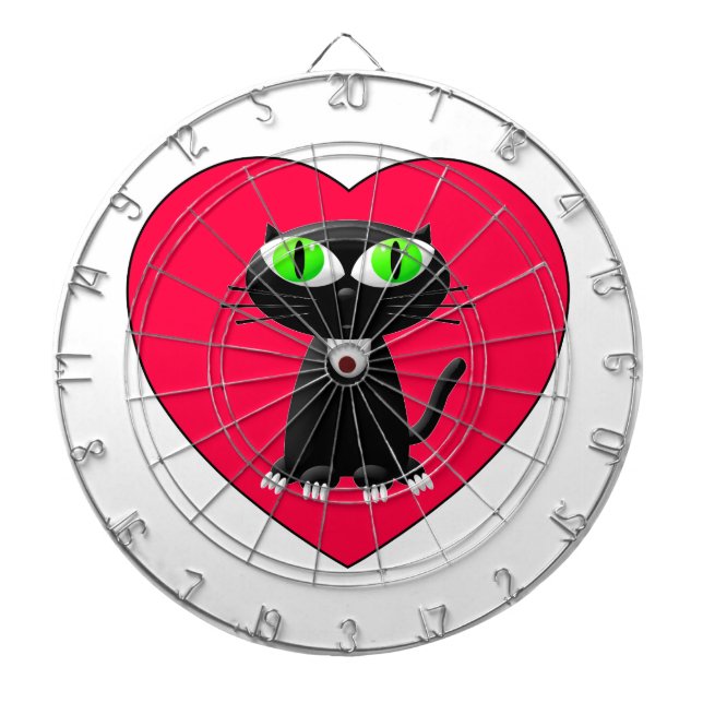 Tablero Dardos Gato Negro Em Coração Vermelho (Frente)