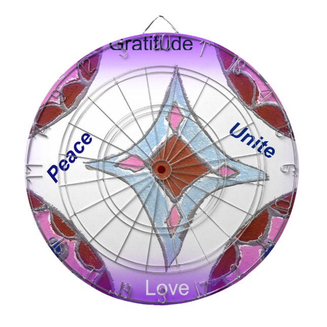 Tablero Dardos "Gratidão Paz Amor Unir" Mandala Art Impressão (Frente)