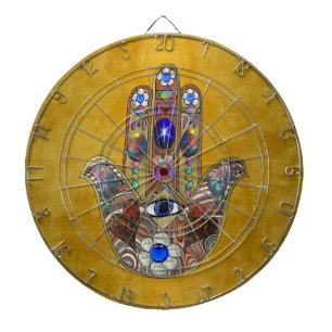 Tablero Dardos Hamsa Hearts Flowers Opal Art em Dourado