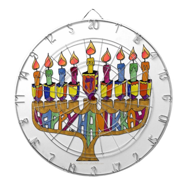 Tablero Dardos Happy Hanukkah Dreidels Menorah (Frente)