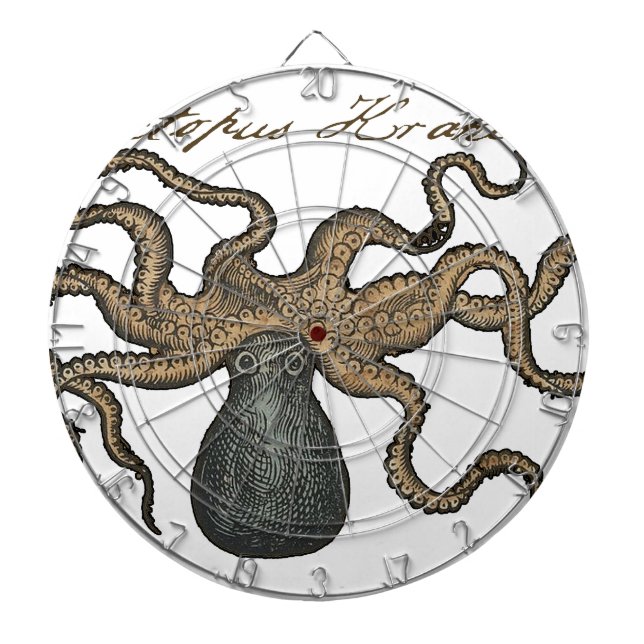 Tablero Dardos Ilustração Octopus Kraken Vintage (Frente)