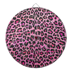 Tablero Dardos Impressão de Leopardo Preto e Rosa Quente