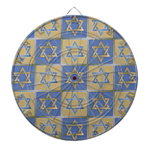 Tablero Dardos Judaica Star De David Metal Dourado Azul