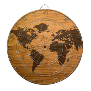 Tablero Dardos Mapa do mundo na grão de madeira