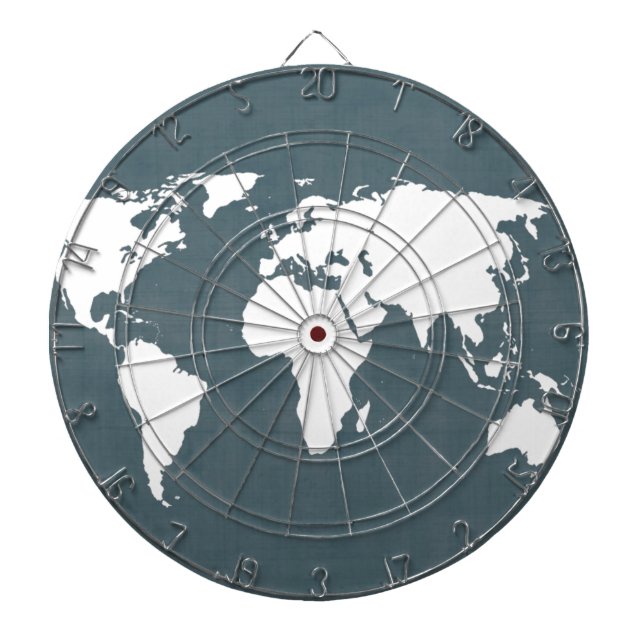 Tablero Dardos Mapa Mundial. azul e branco (Frente)