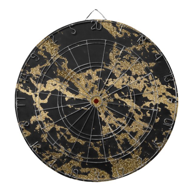 Tablero Dardos Mármaco preto Dourado moderno (Frente)