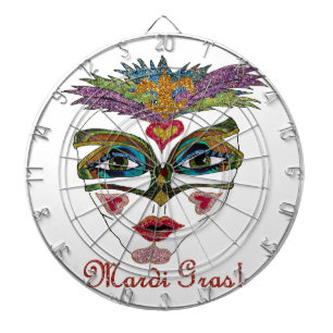 Tablero Dardos Máscara Colorida Mardi Gras Glitter Feather