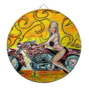 Tablero Dardos Menina de Popart em uma motocicleta