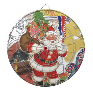 Tablero Dardos Natal Antigo, Papai Noel Alegre com Presentes