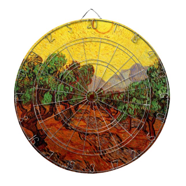 Tablero Dardos Oliveiras de Van Gogh com Céu Amarelo e Sol (Frente)
