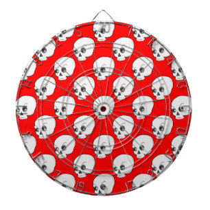 Tablero Dardos Padrão de Caveira em Fundo Vermelho