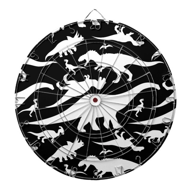 Tablero Dardos Padrão de Dinossauro Preto e Branco (Frente)