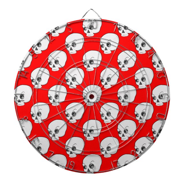 Tablero Dardos Padrão Do Crânio Em Fundo Vermelho (Frente)