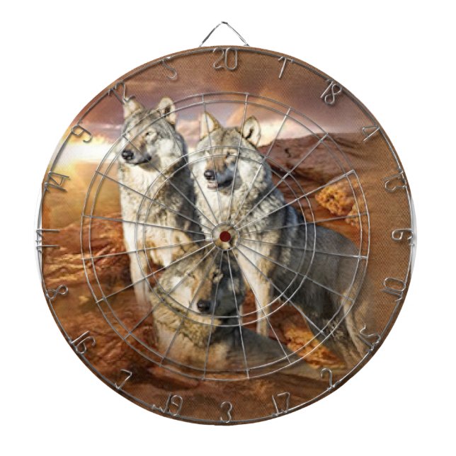 Tablero Dardos Painéis de artes de lobos trio (Frente)