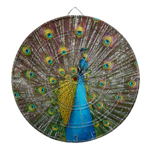 Tablero Dardos Pássaro do pavão com plumagem real na exposiçã