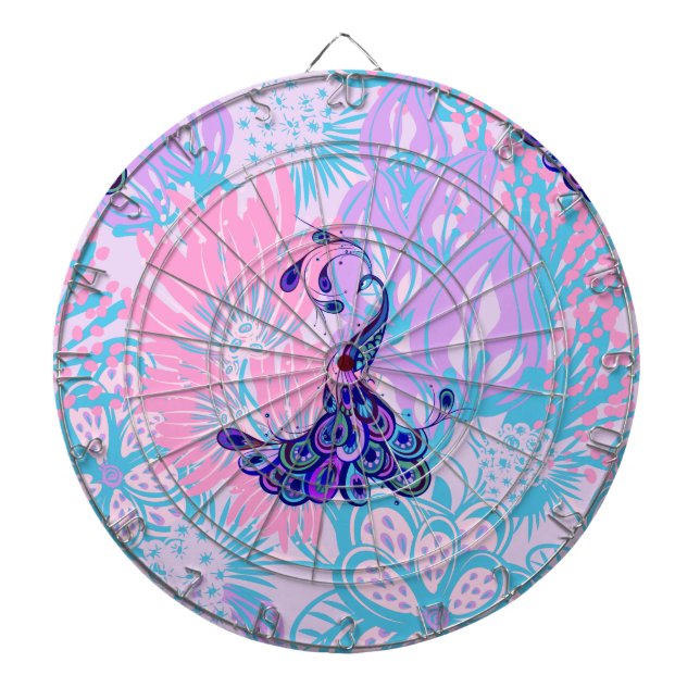Tablero Dardos pavão rosa floral (Frente)