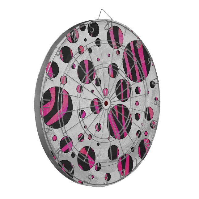 Tablero Dardos Piloka Dot Zebra Preta e Rosa Quente (Frente Esquerda)