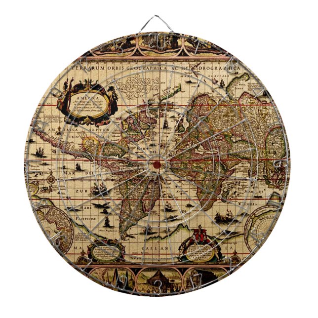 Tablero Dardos Placa Dart Designer do Mapa Vintage do Vintage Old (Frente)