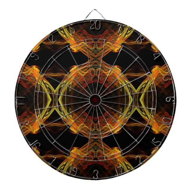 Tablero Dardos Placa de dardos Fractal Preta, Laranja e Amarela (Frente)