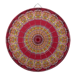 Tablero Dardos Rosetas Amarelas Douradas Vermelhas Mandala