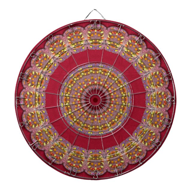 Tablero Dardos Rosetas Amarelas Douradas Vermelhas Mandala (Frente)