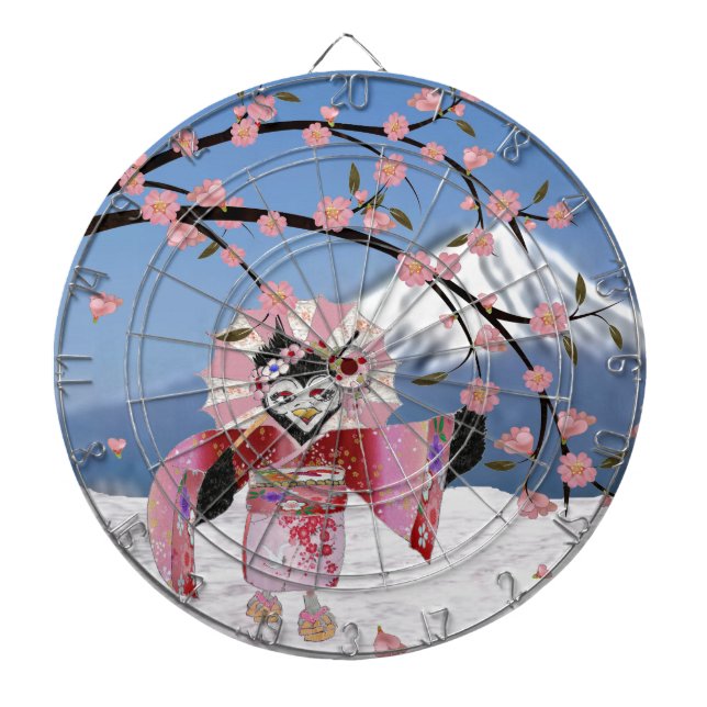 Tablero Dardos Sakura Geisha Bird no Snow Cherry Blossoms (Frente)