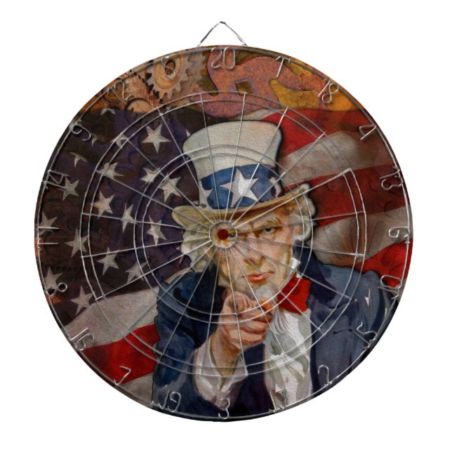 Tablero Dardos Steampunk Sam Patriótico Design de Bandeira dos EU (Frente)