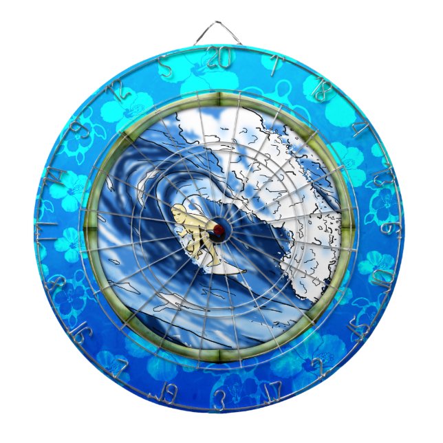 Tablero Dardos Surfista no círculo de bambu (Frente)