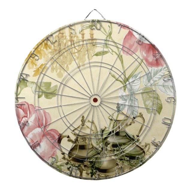 Tablero Dardos Teacup Teapot Paris Tea Party, floral francês (Frente)